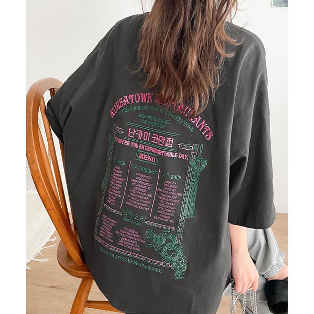 クラシカルエルフ Classical Elf 《Javaジャバコラボ》バック刺繍で抜かりなくキマる。綿100％レシピ刺繍ビッグTシャツ,チャコール