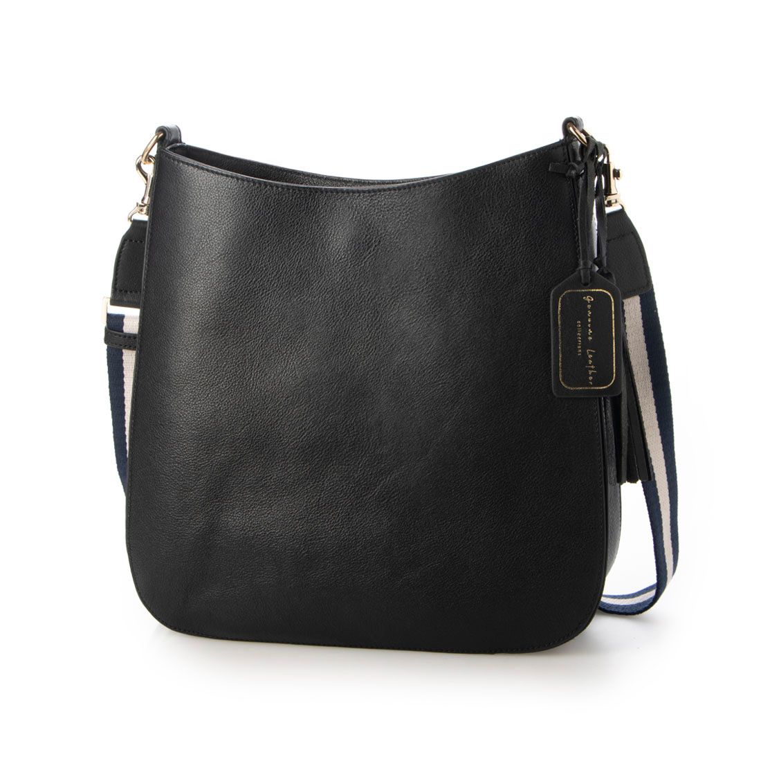レザーラボラトリー Leather Laboratory 本革 レディース ショルダーバッグ 青と白のストラップ,BLACK