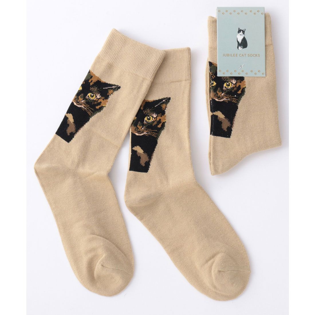ジュビリー Jubilee キャット 猫デザインソックス,ライトブラウン
