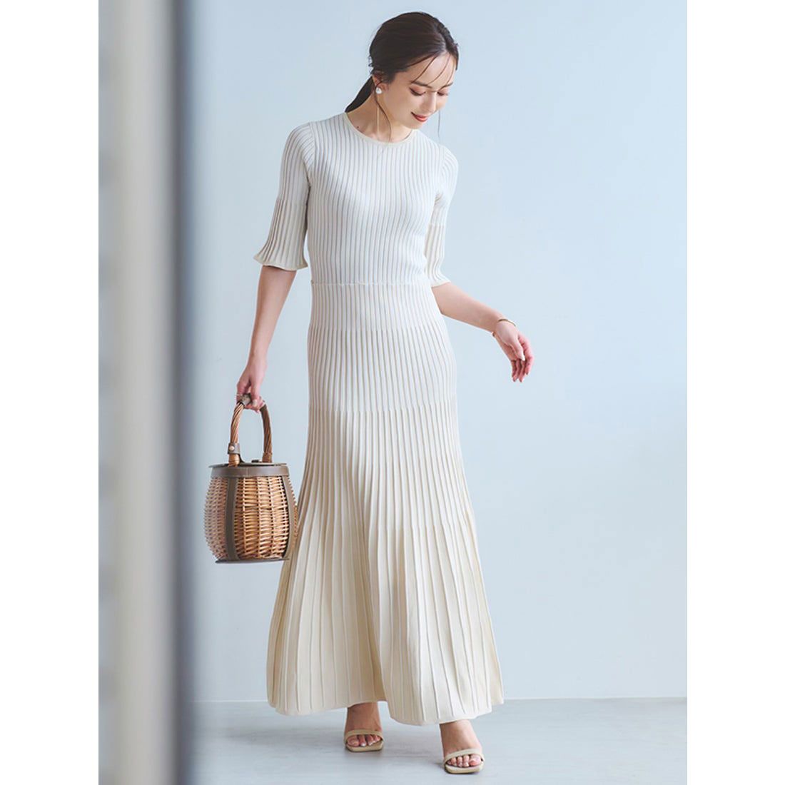 Anuans Bicolor Rib Knit Flare Dress