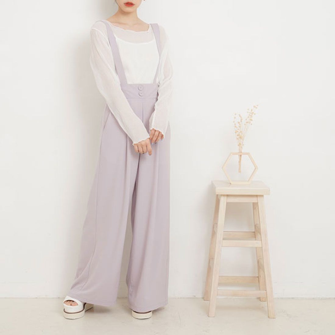 ユメテンボウ 夢展望 サス付きワイドパンツ,アイスグレー