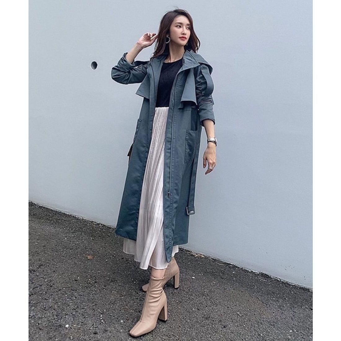 2way hooded long trench coat