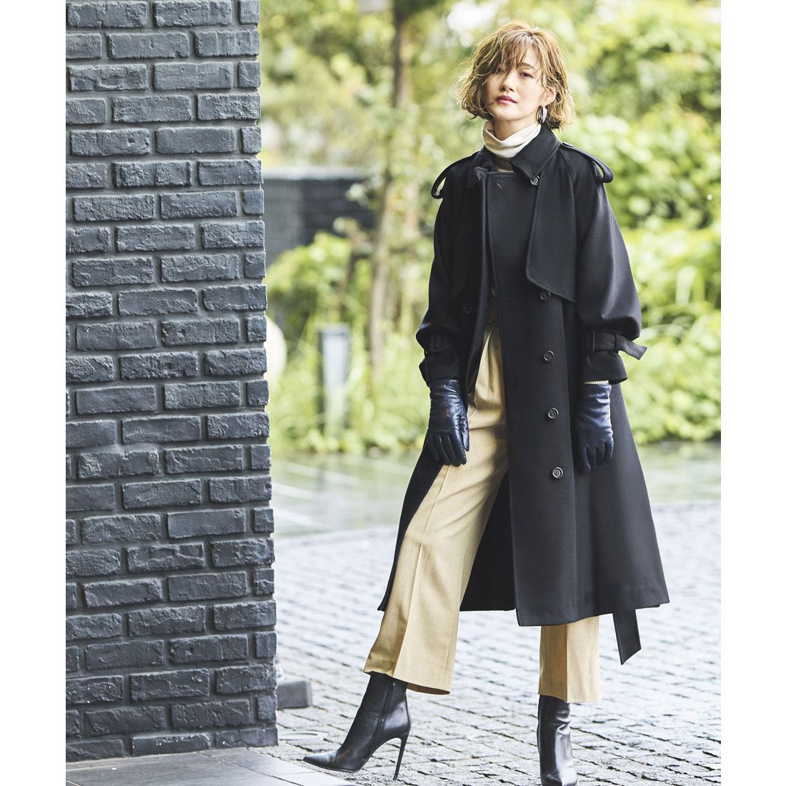 ルイルエブティック RUIRUE BOUTIQUE ロングルーズトレンチコート,ブラック