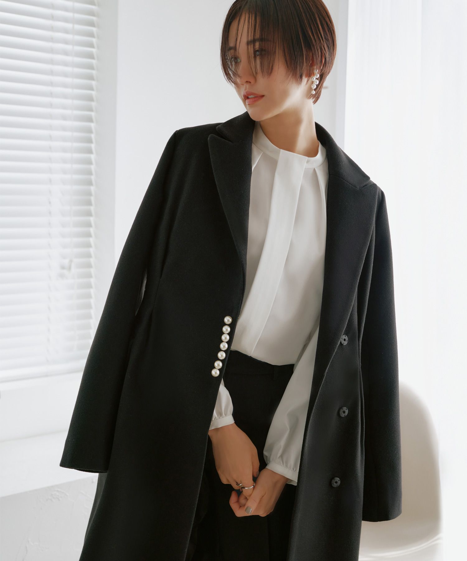 ルイルエブティック RUIRUE BOUTIQUE ニットメルトンパールデザインチェスターコート