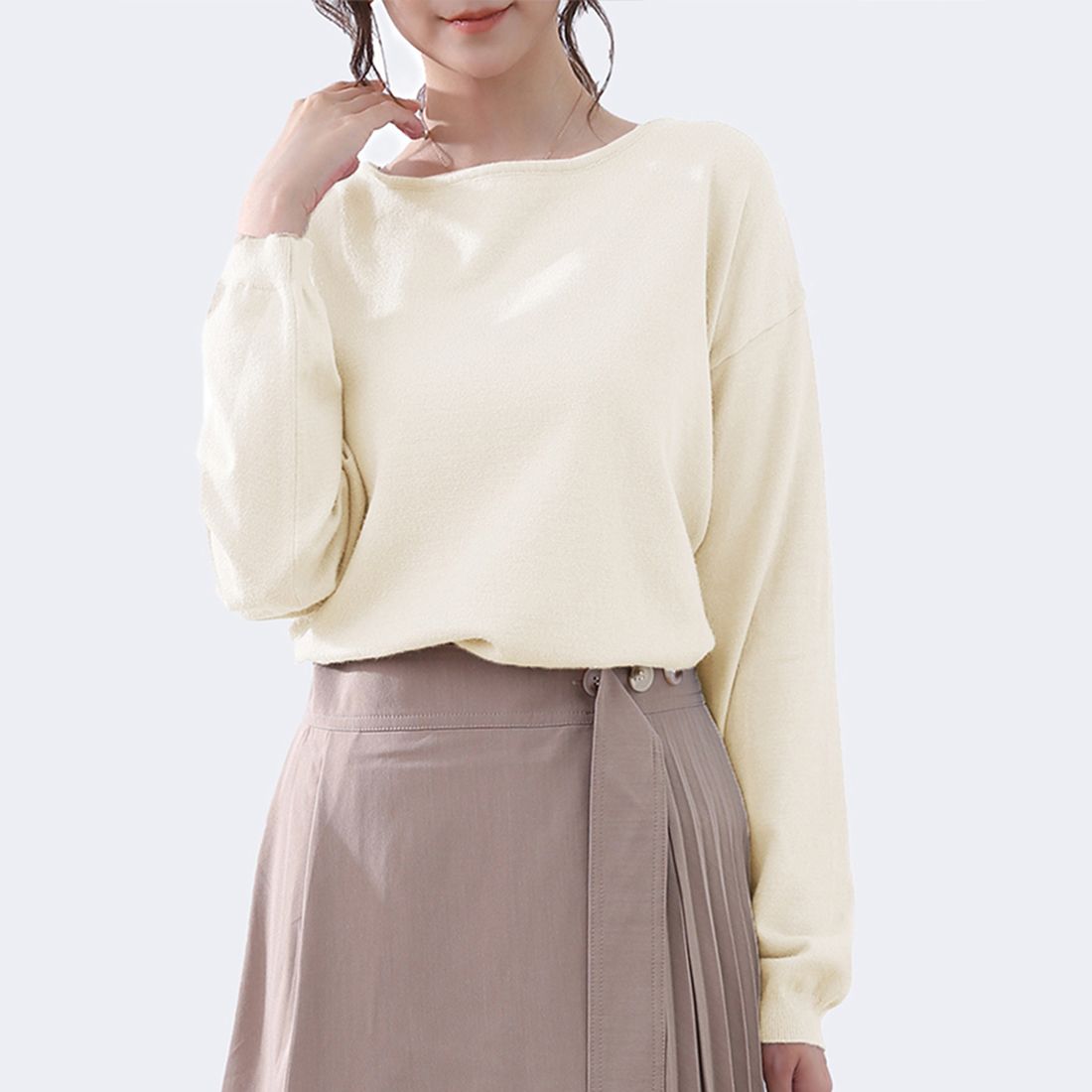 ドゥー ベル Doux Belle 秋新作 洗えるニット レディース/ トップス/ ニット カシミアタッチニット 長袖 秋 冬 オフィス,ベージュ