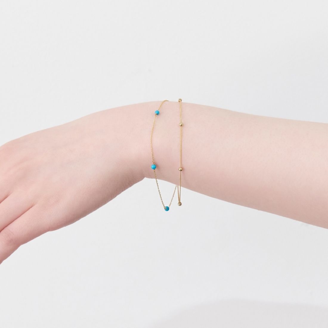 フィービィー Phoebe スキップターコイズ2ラインブレスレット,ゴールド