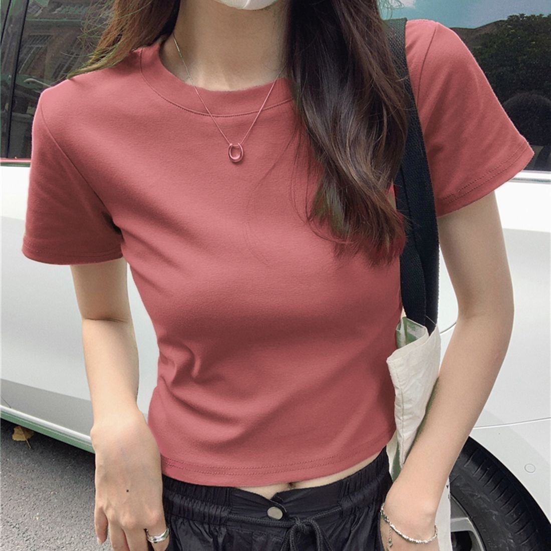 ゾエ ジェンコ Zoe Jenko ショート丈ベーシックTシャツ 10256,PNK