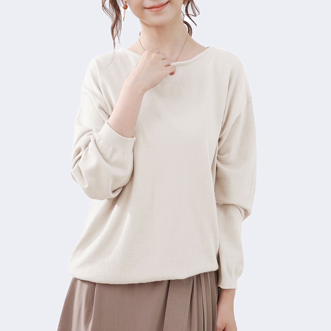 ドゥー ベル Doux Belle 秋新作 洗えるニット レディース/ トップス/ ニット カシミアタッチニット 長袖 秋 冬 オフィス,オフホワイト
