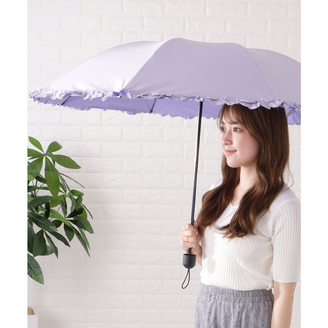 レースレディース Lace Ladies 二段階式フリル付き晴雨兼用傘 （パープル） パープル