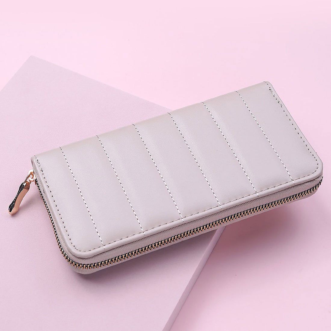 ショッピングゴー shoppinggo レディース メンズ 使いやすい長財布 ラウンドファスナー ウォレット 大容量長財布 型押し サイフ 小銭入れあり 男女兼用,ベージュ