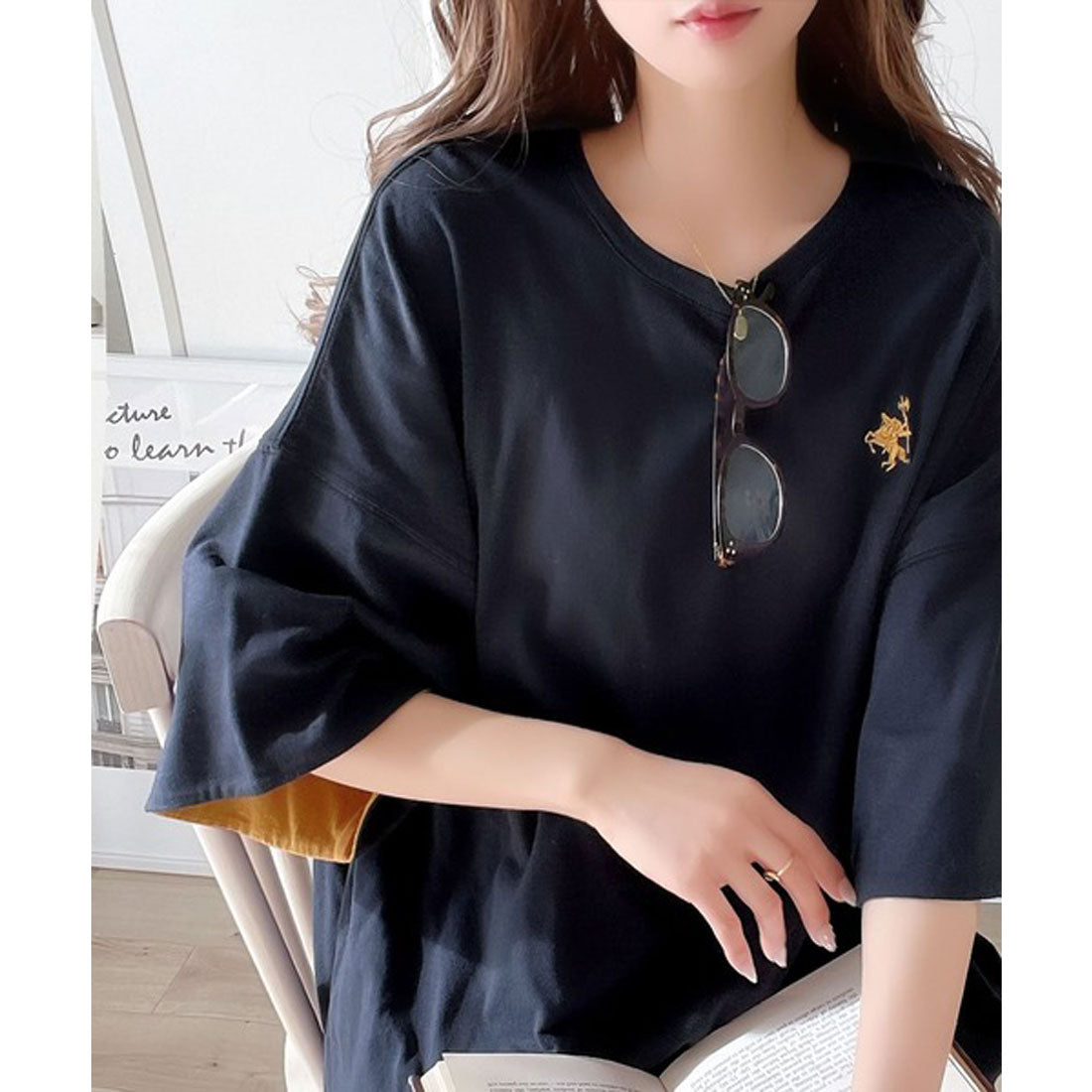 クラシカルエルフ Classical Elf プラスワンでトレンド感UP。綿100%胸刺繍リバーシブルTシャツ （ネイビー×イエロー） ネイビー×イエロー