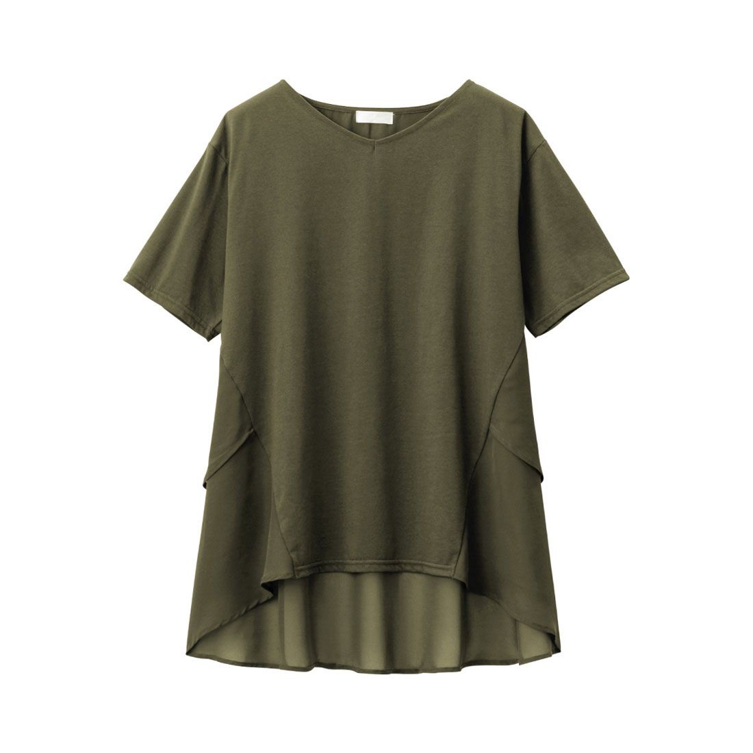 【接触冷感】バックシフォン切替チュニック,カーキ