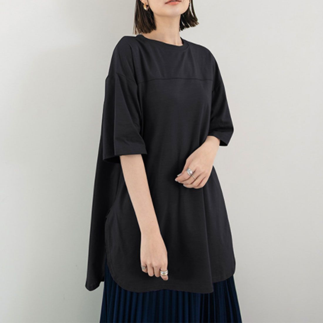 チュニックtシャツ レディース スリット,ブラック