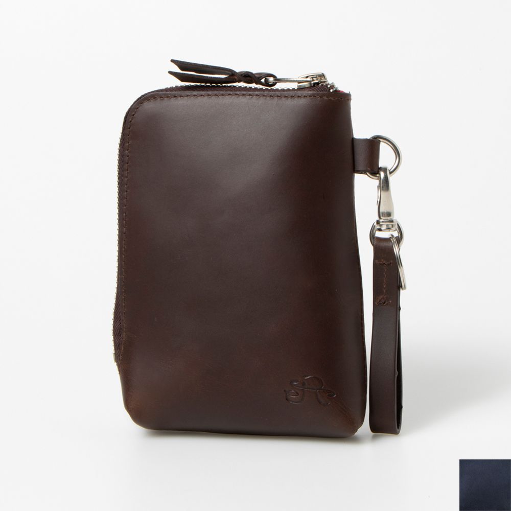 ラフィネ Raffine Raffine オイルレザースマートポーチ,DK.BROWN/NAVY