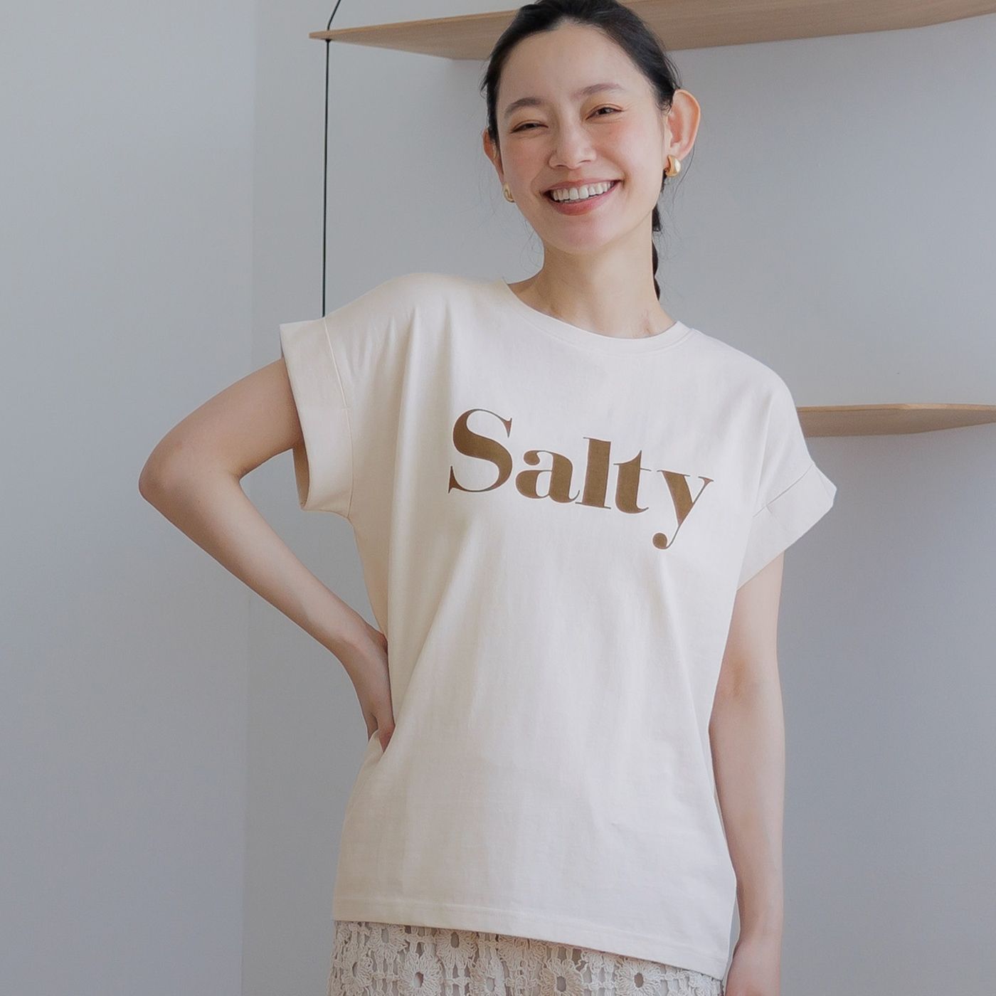 コカ coca フレンチスリーブロゴTシャツ,Ivory