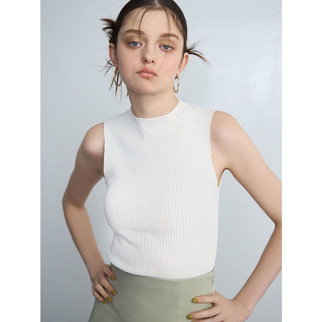 エイミーイストワール ドットノースリーブシャツ フリーサイズ eimy istoire Sleeveless compact knit top