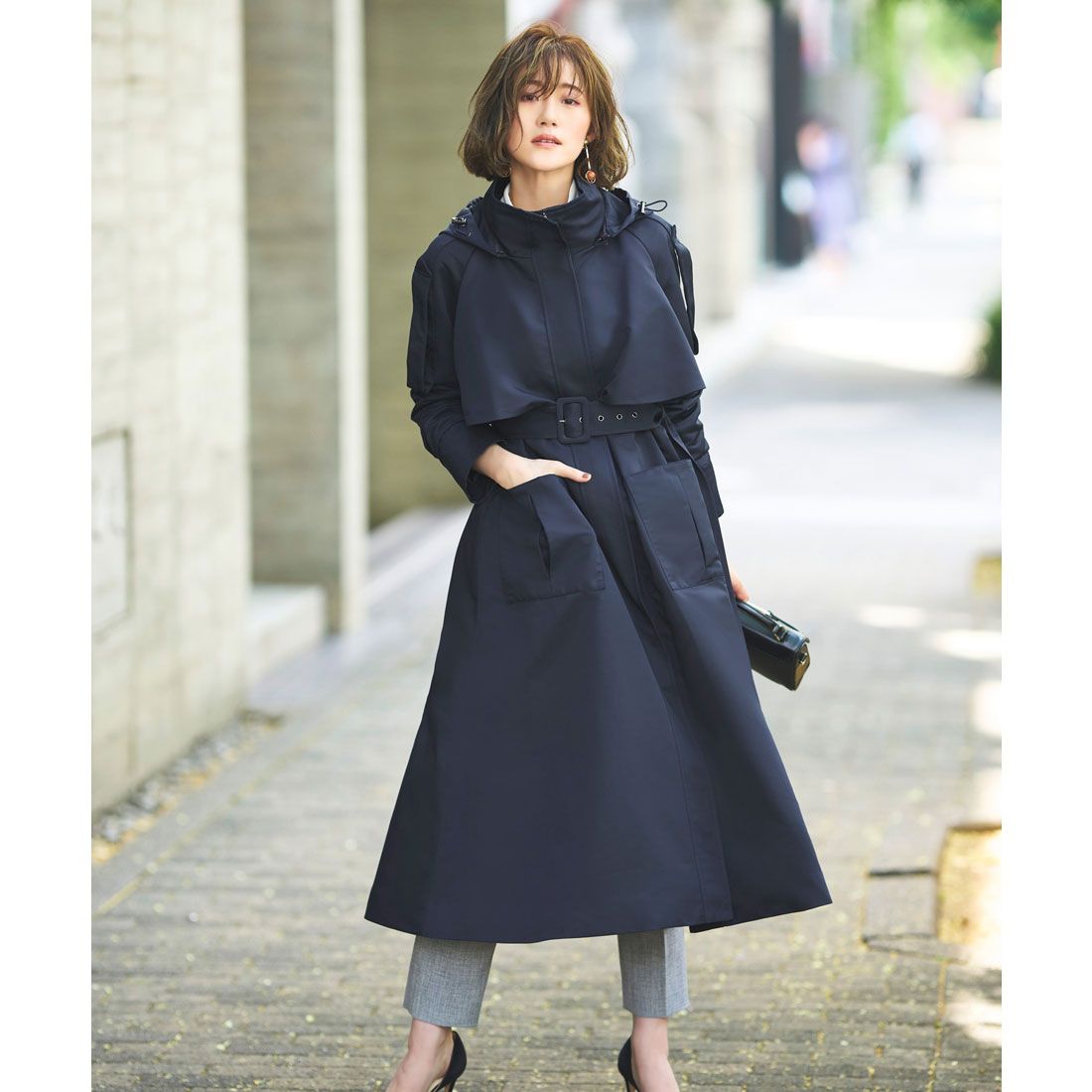 2way hooded long trench coat