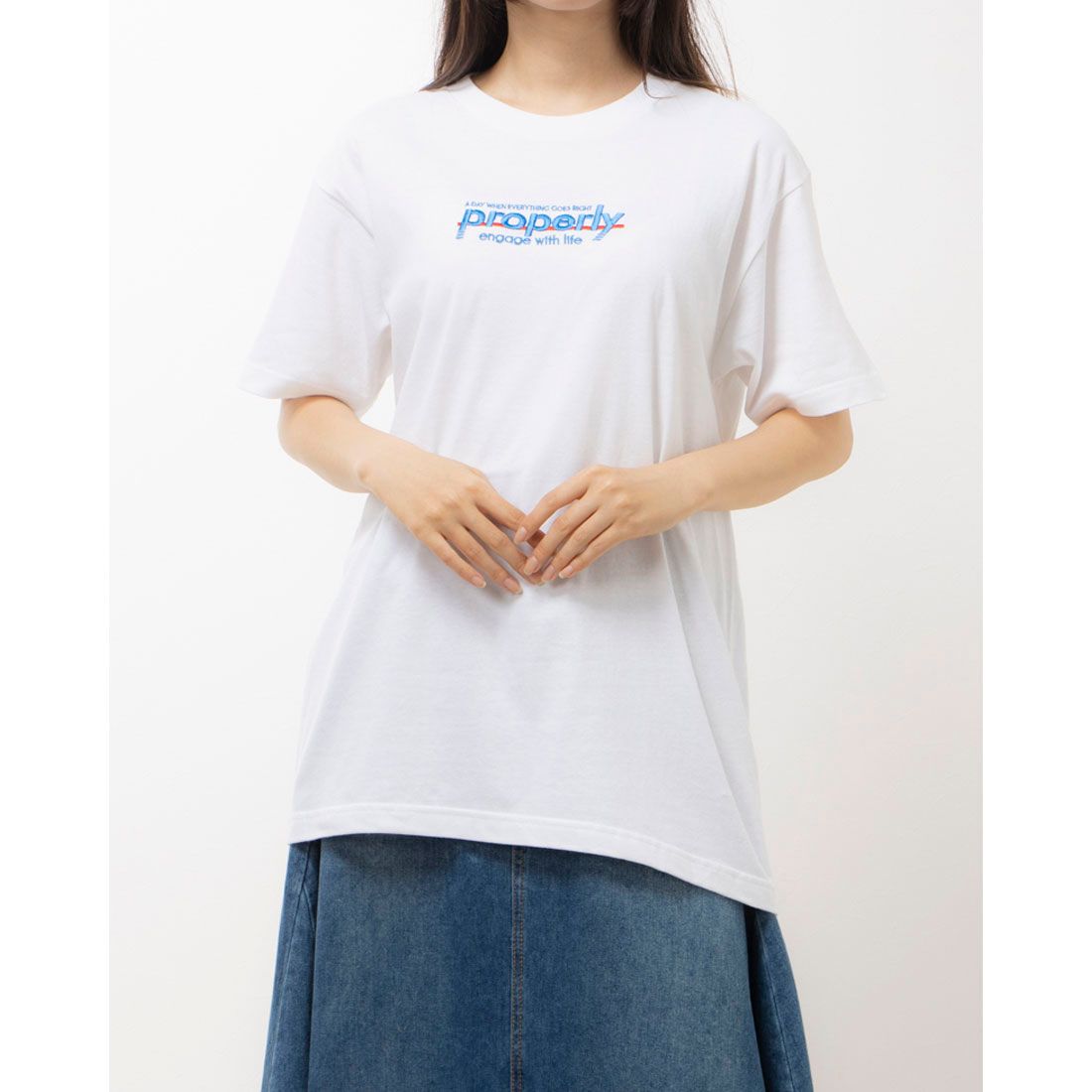 モディッシュガゼ MODISH GAZE properly刺繍Tシャツ,ホワイト