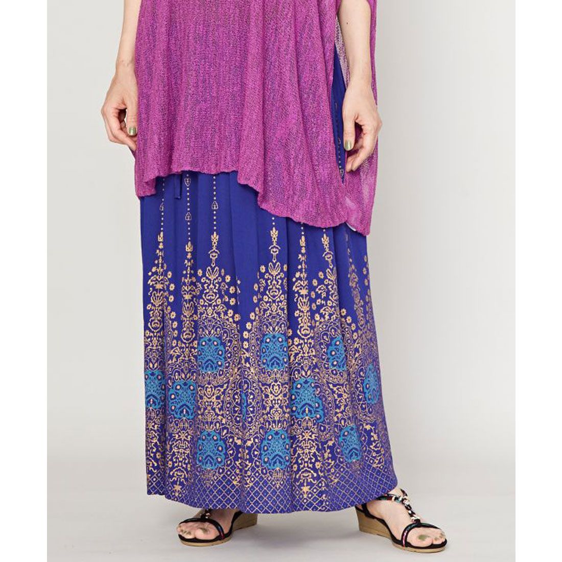 【チャイハネ】ヨウエンロングスカート ブルー,ブルー