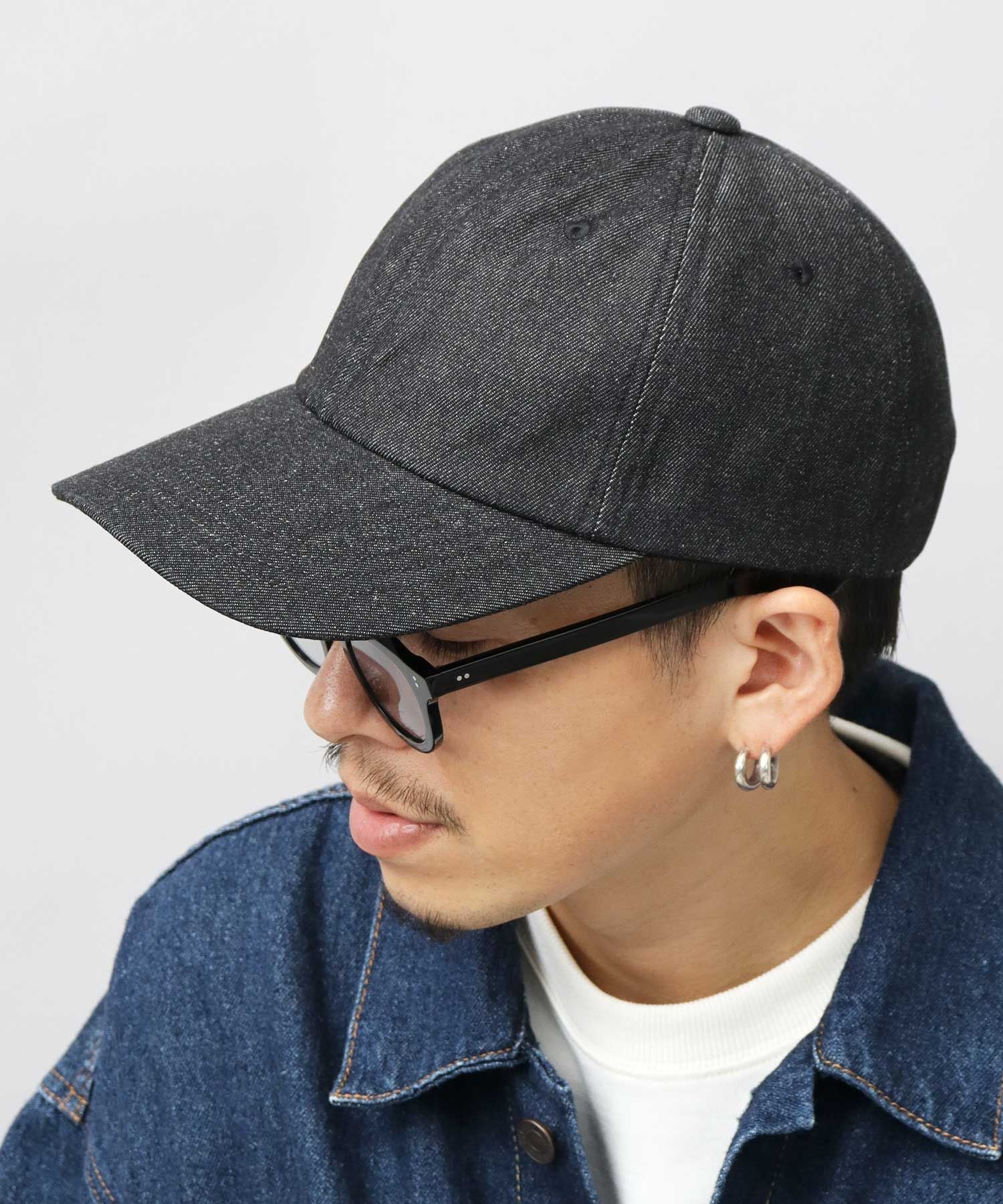 レックハッター Req Hatter ロングブリム キャップ ロングビル ローキャップ つば長め 深め コットンツイル デニム,ブラック-A(デニム)