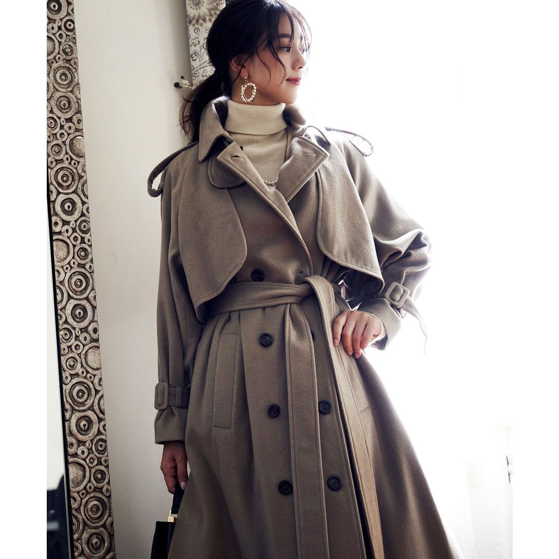 ルイルエブティック RUIRUE BOUTIQUE ロングルーズトレンチコート,モカ