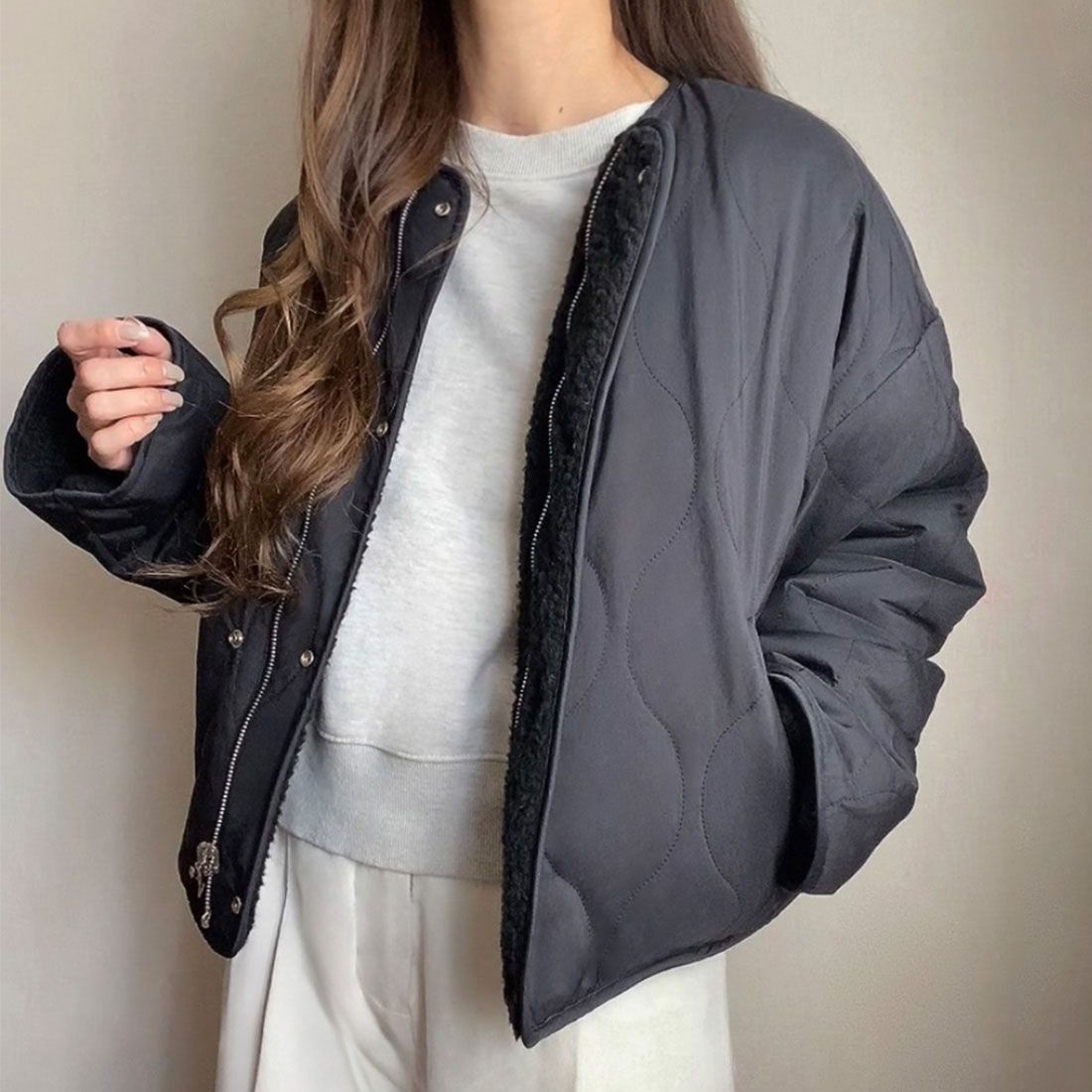 フィルー FILLOU FILLOU リバーシブルキルティングボアショートジャケット