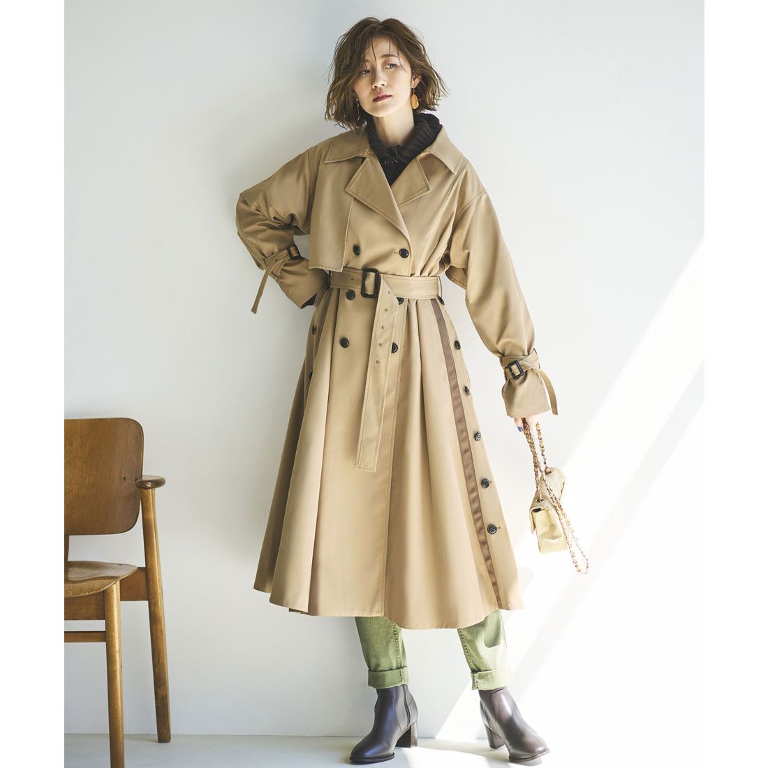 ルイルエブティック RUIRUE BOUTIQUE サイドラインロングトレンチコート,ベージュ