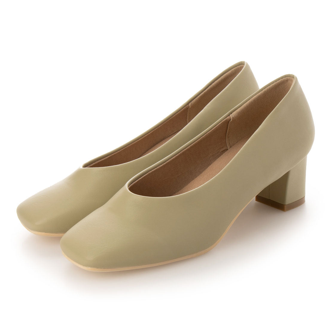 リバティードール LiBERTYDOLL スクエアトゥ5cmチャンキーヒールパンプス/1136 （ライトグリーンピーユー） ライトグリーンピーユー