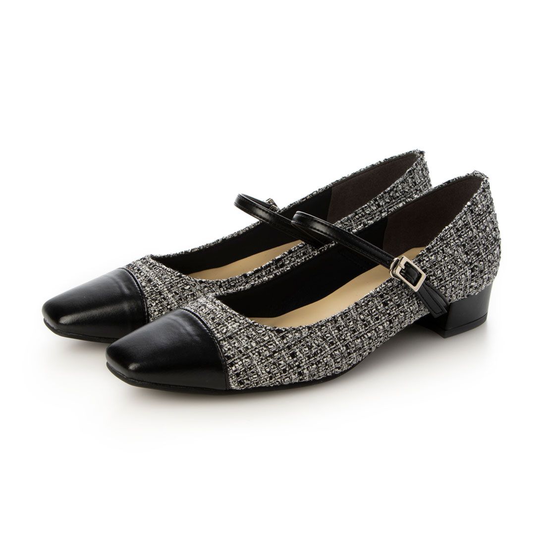 ポムフルール POMFLEUR POMFLEUR ポムフルール 3cmスクエアキリカエ メリージェーンパンプス,BLACK/TW