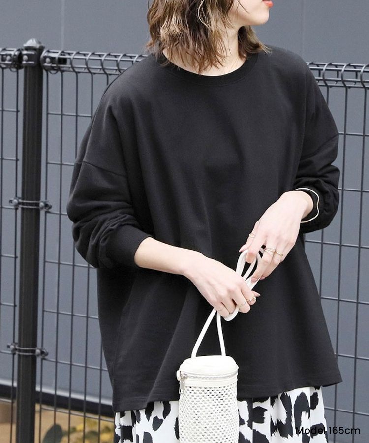 エスイーユー SEU 綿100％！2Type選べるオーバーサイズTシャツ トップス プルオーバー 体型カバー ゆったり 韓国ファッション,ブラック