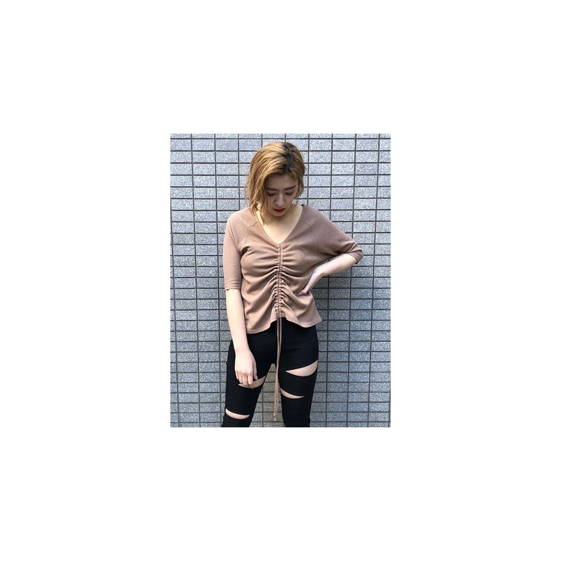 ENVYM ギャザールーズトップス ベージュ,ベージュ