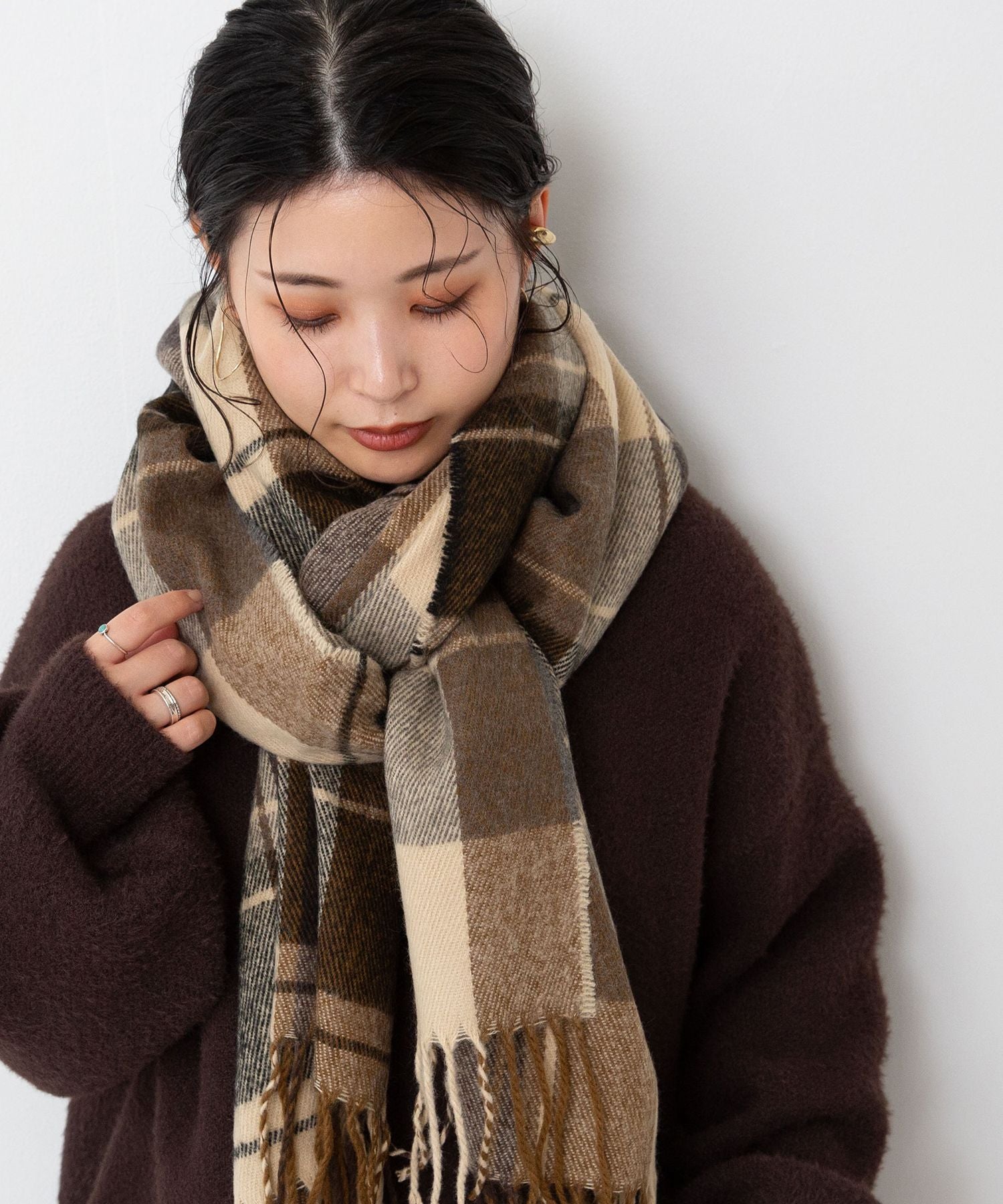 ウェレッグ セレクト welleg sellect ふわとろ大判ストール,ブラウンxベージュ