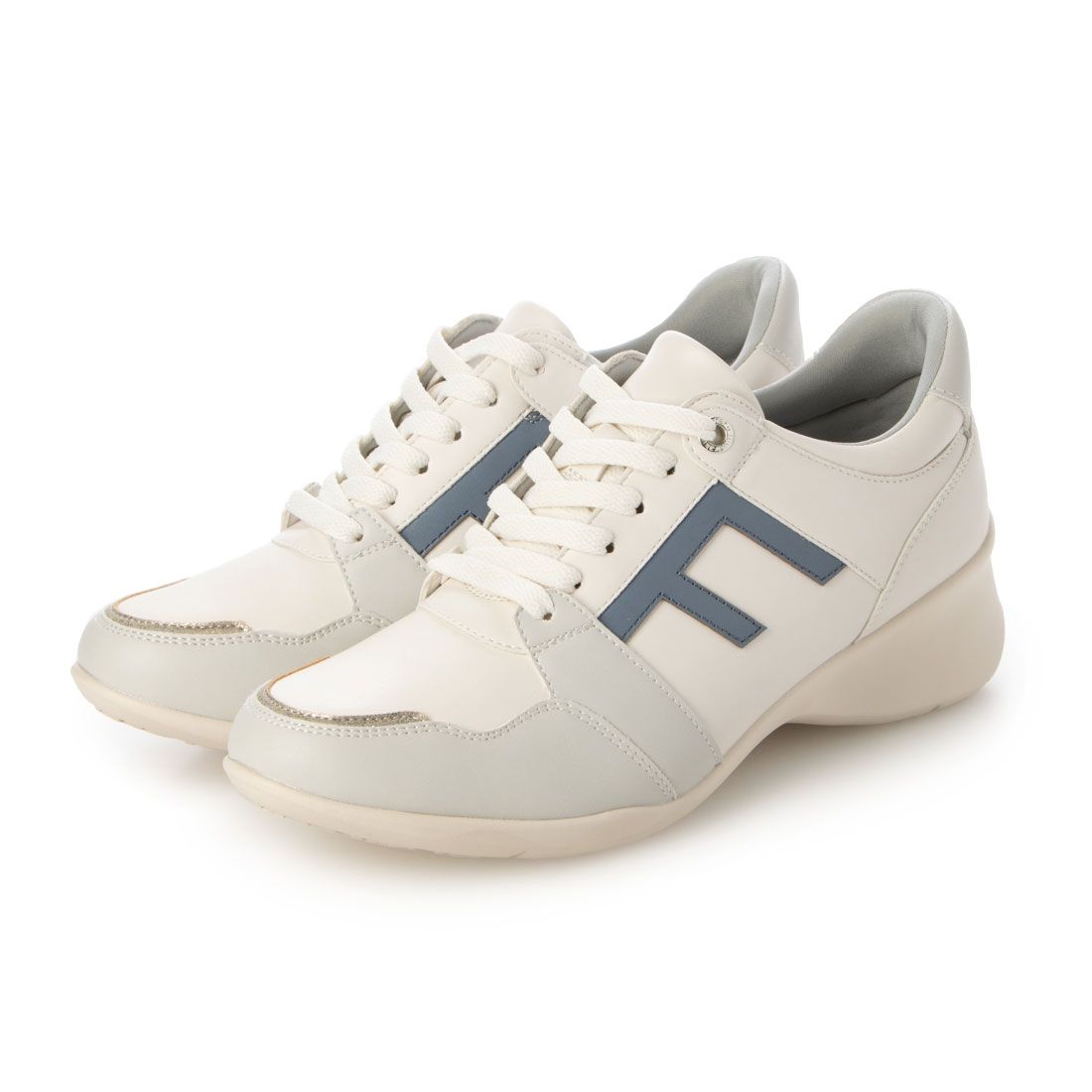 フワラク　fuwaraku　FR-1122　WHT/BLU　幅広 3E 防水 ウェッジスニーカー＜4.0cmヒール＞ 【22.0cm～25.0cm】,WHT/BLU