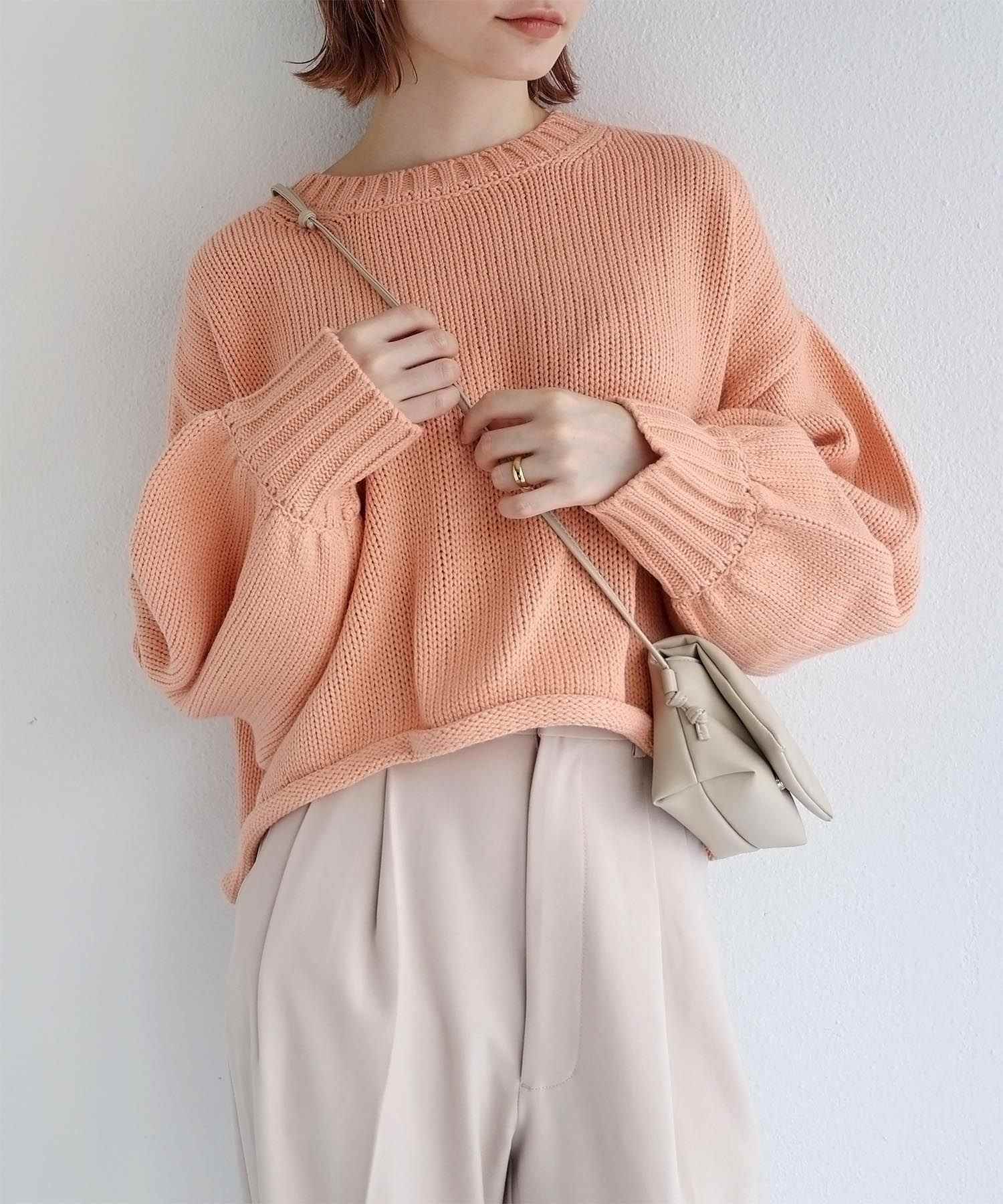 andme Acrylic Jersey Knit Long Sleeve Knit Top