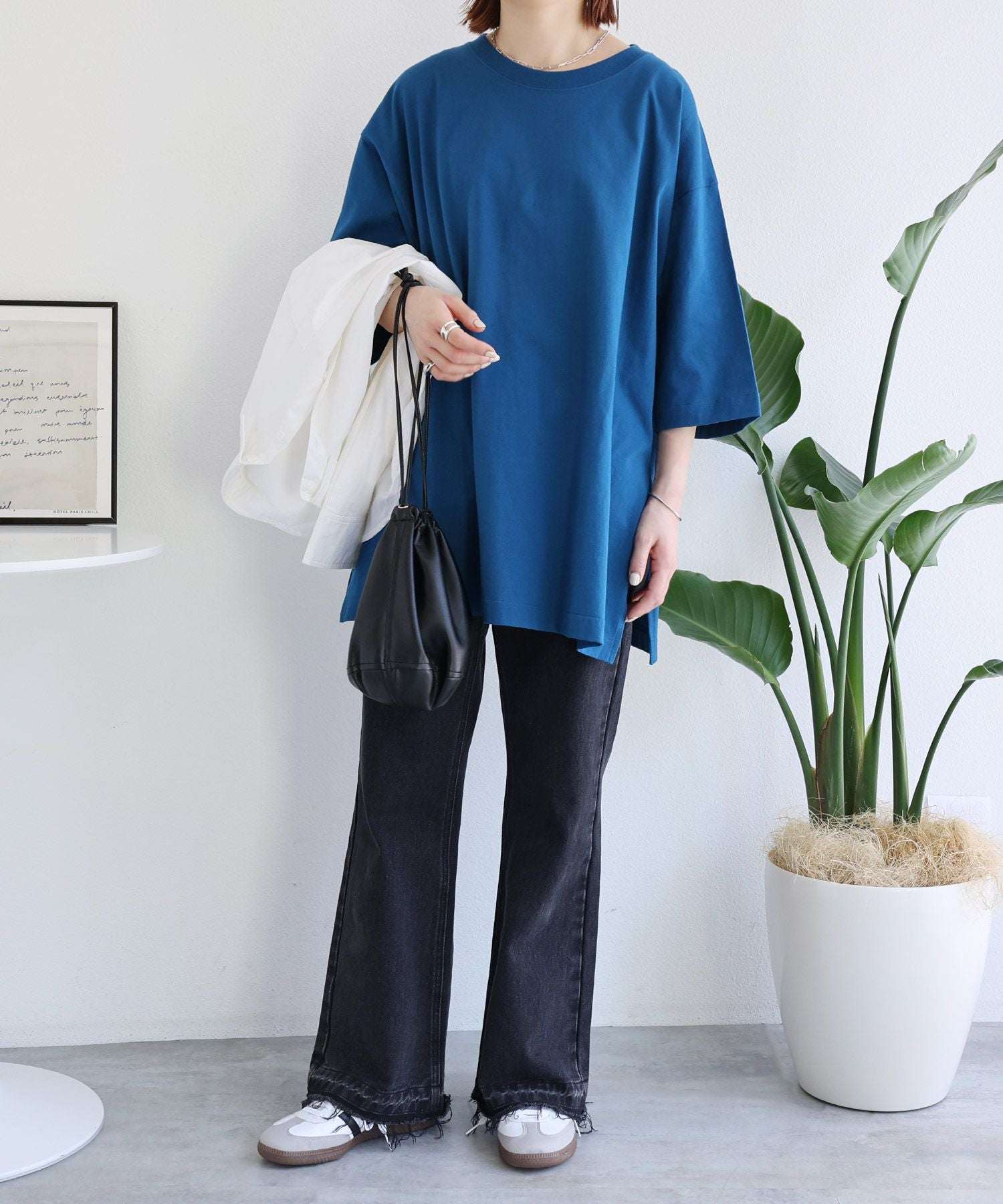 アンドミー andme コットン オーバーサイズ 半袖 Tシャツ,インクブルー