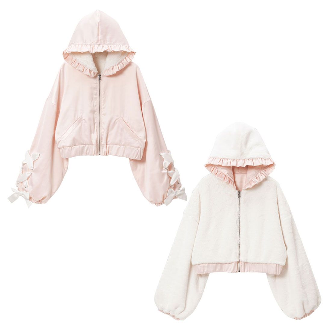 ユメテンボウ 夢展望 ショートリバーシブルブルゾン,ピンク×ホワイトファー