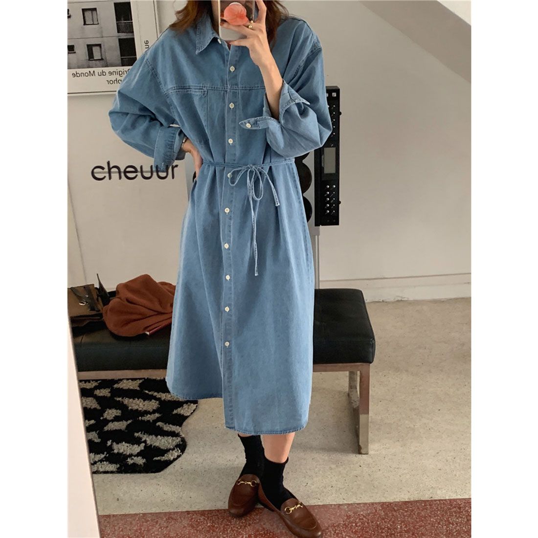 Jewelobe Chest Pocket Denim Shirt Dress