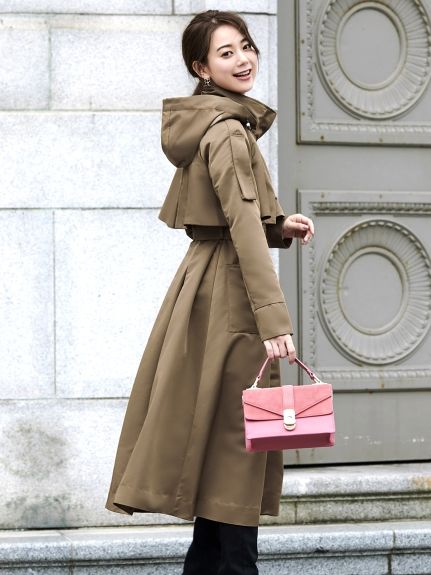 2way hooded long trench coat