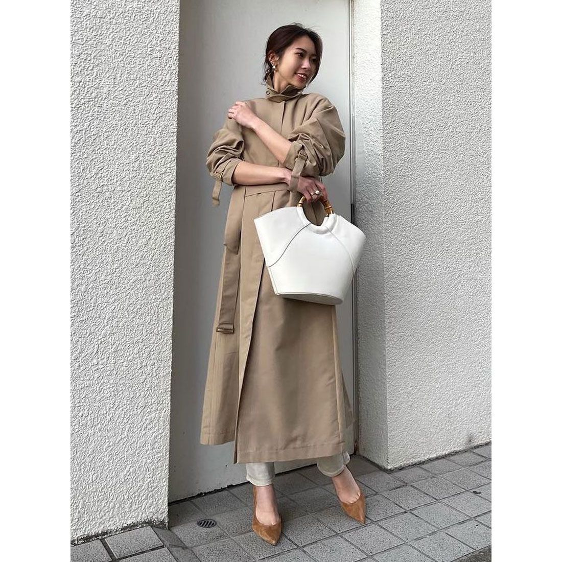 anuans stand collar trench coat