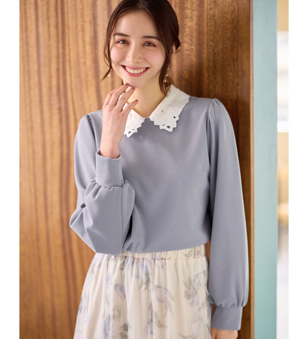 [Featured in Bijin Hyakka] [Worn by announcer Kurumi Karikawa] Top with embroidered collar