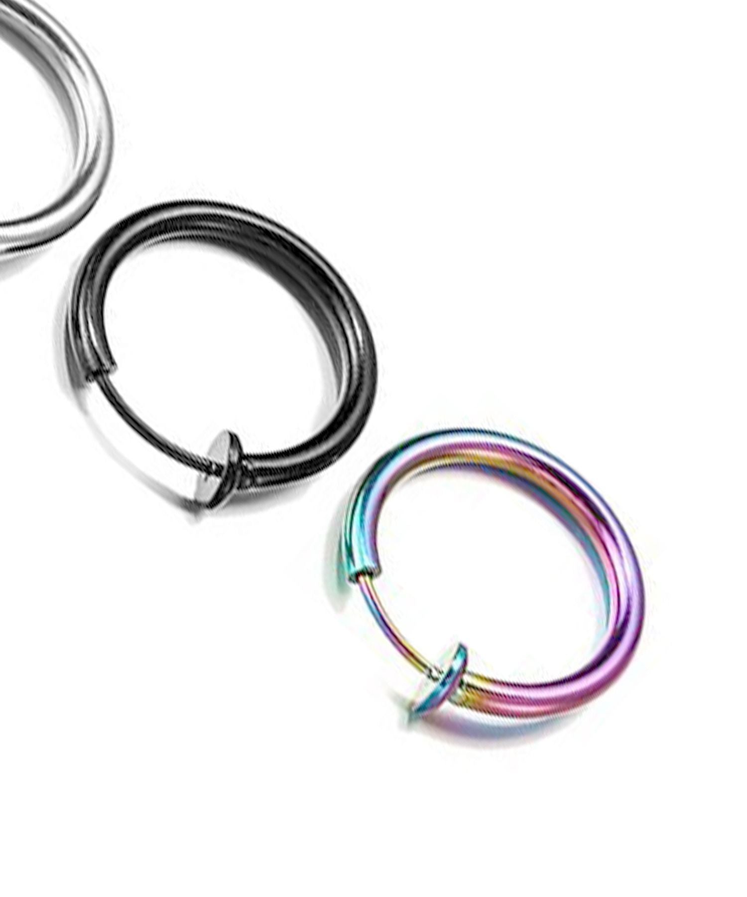 フロージュ florge 【7size展開】金属アレルギー対応 ステンレスシンプルフープイヤリング 12mm,レインボー