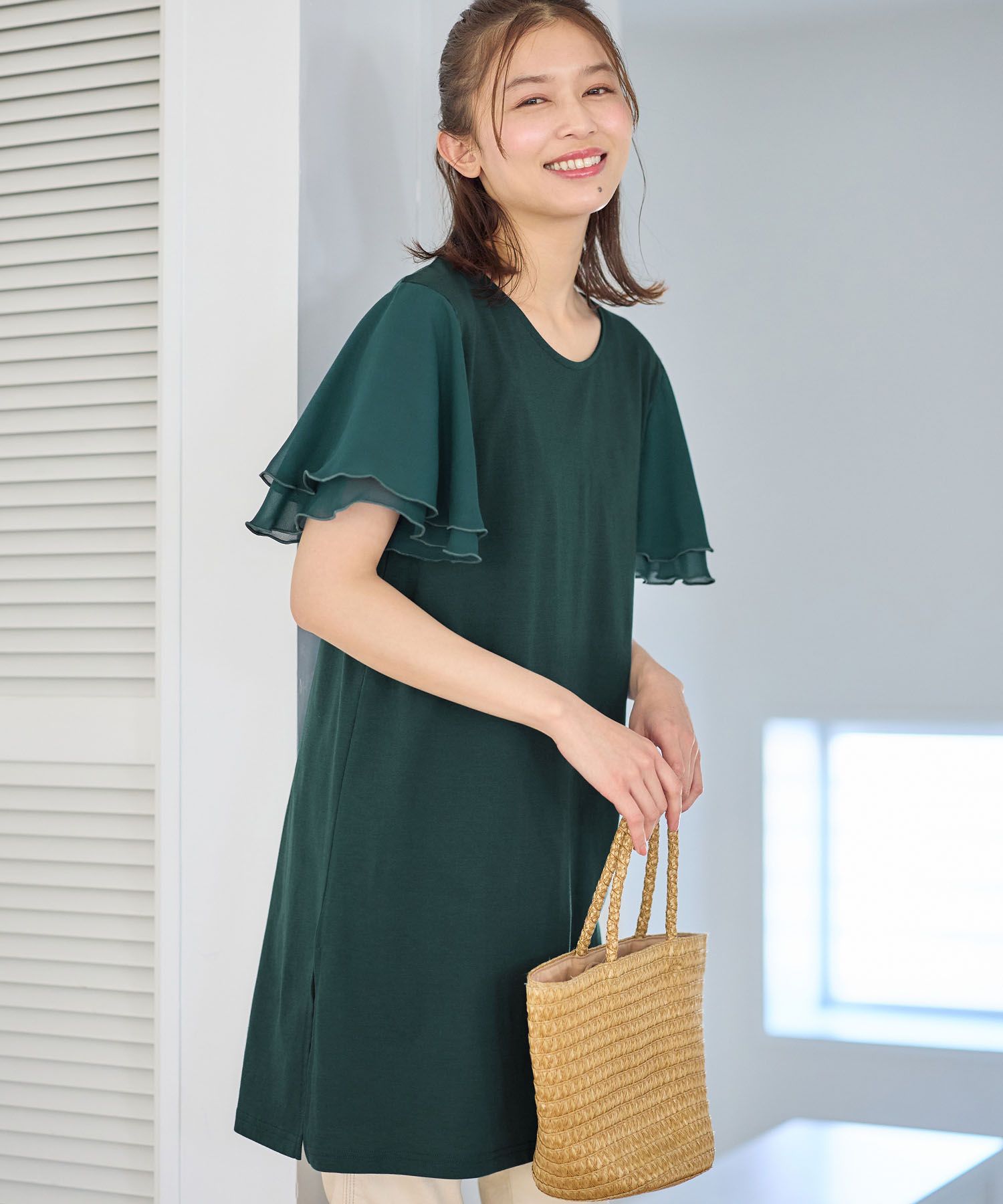 【５つの機能付】袖シフォンゆるチュニック