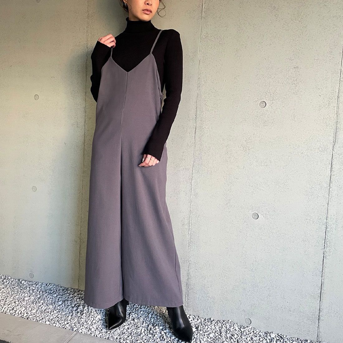 ジュノア JUNOAH バックリボンサロペット,チャコール