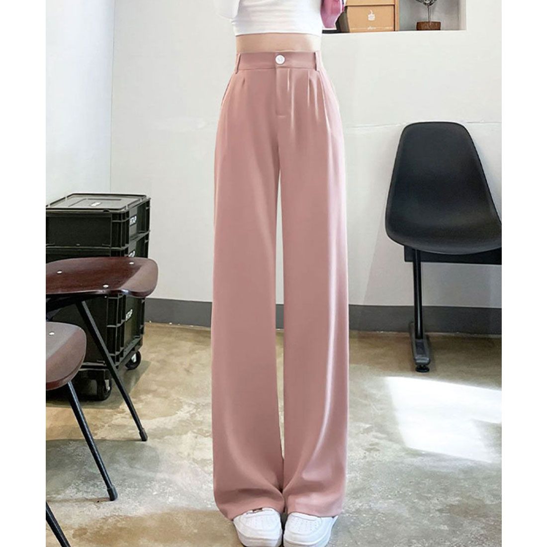 エスイーユー SEU セミワイドパンツ 脚長 楽ちん 後ろゴム 通勤通学 オフィスカジュアル ゆったり 体型カバー 韓国ファッション SEU
