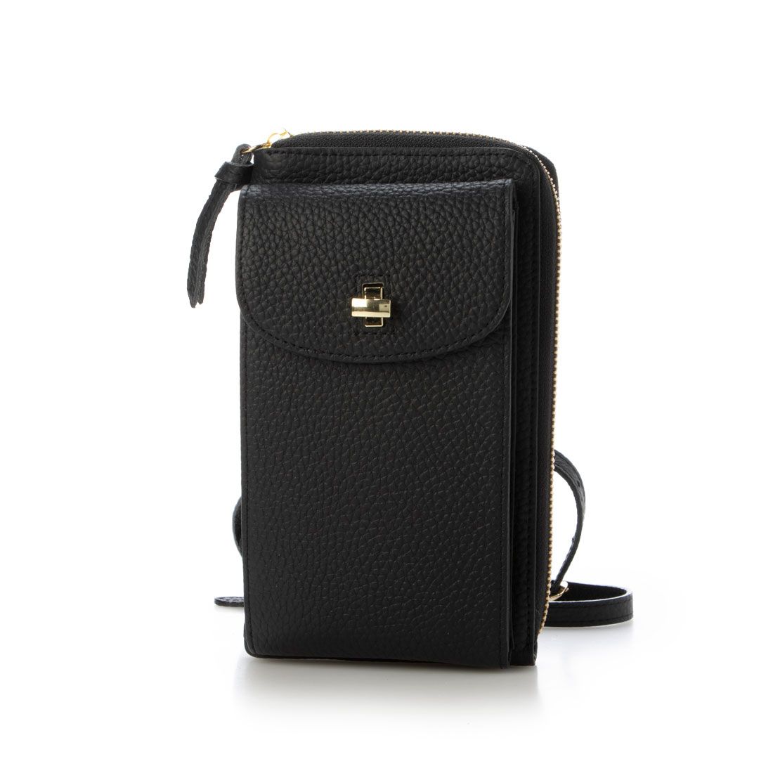 ＜ロングセラー＞ペルケ perche 牛革シュリンクタイプモバイルウォレットショルダーバッグ,BK
