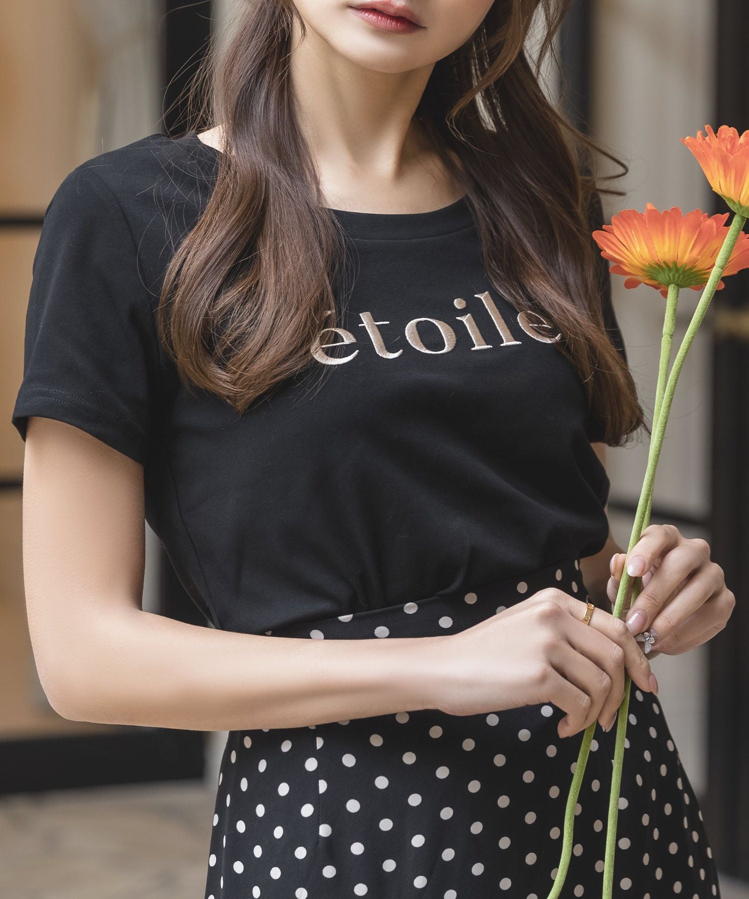 ジュリアブティック JULIA BOUTIQUE etoile刺繍ロゴデザインTシャツ/23018,ブラック