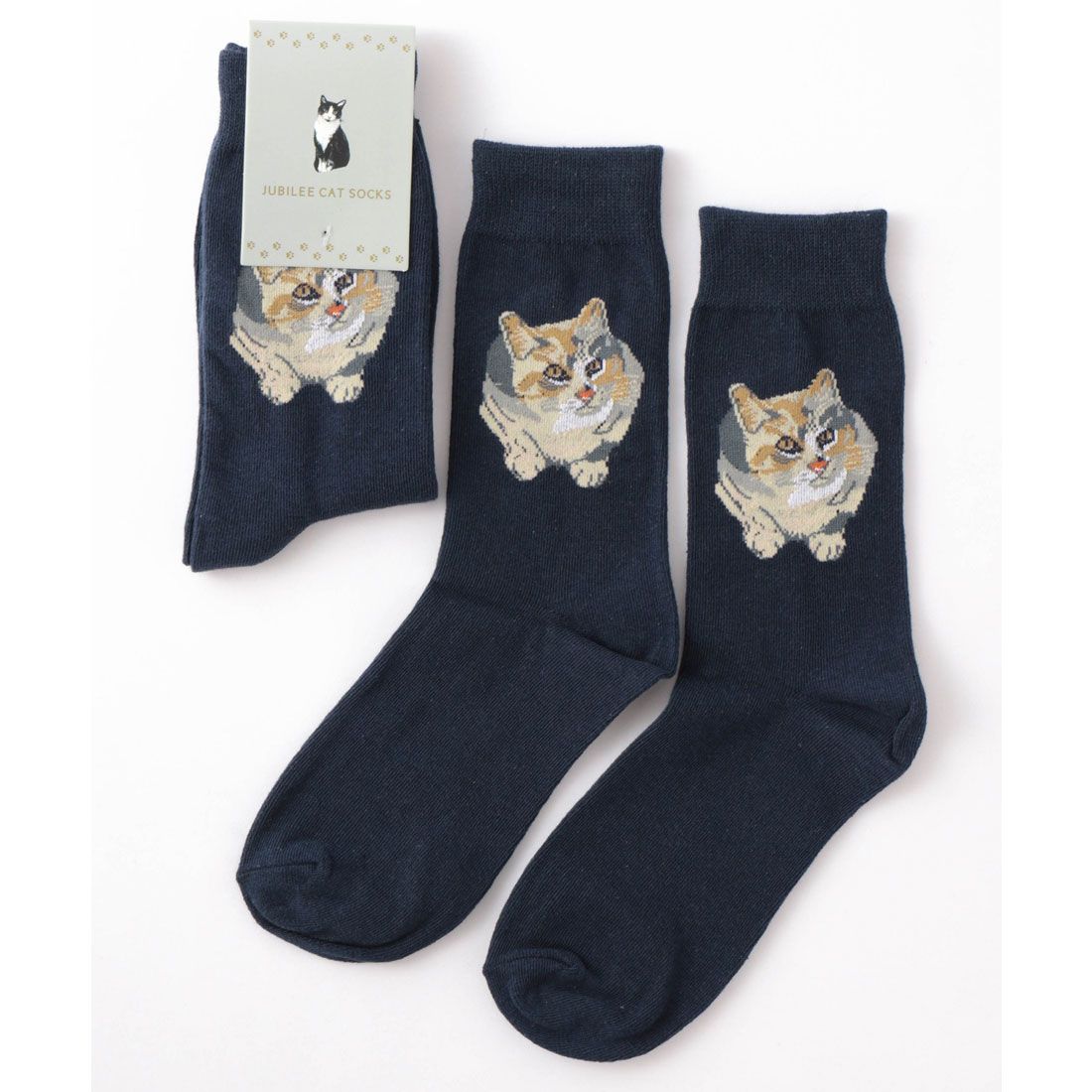 ジュビリー Jubilee キャット 猫デザインソックス,ネイビー
