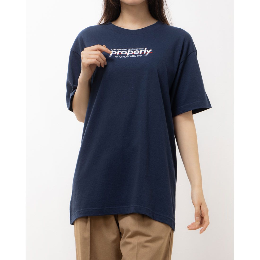 モディッシュガゼ MODISH GAZE properly刺繍Tシャツ,ネイビー