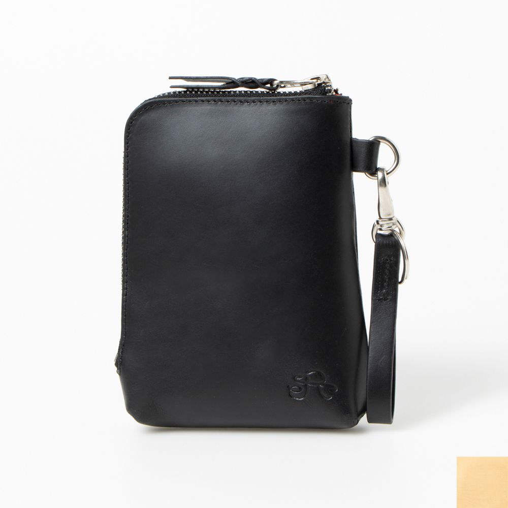 ラフィネ Raffine Raffine オイルレザースマートポーチ,BLACK/BEIGE