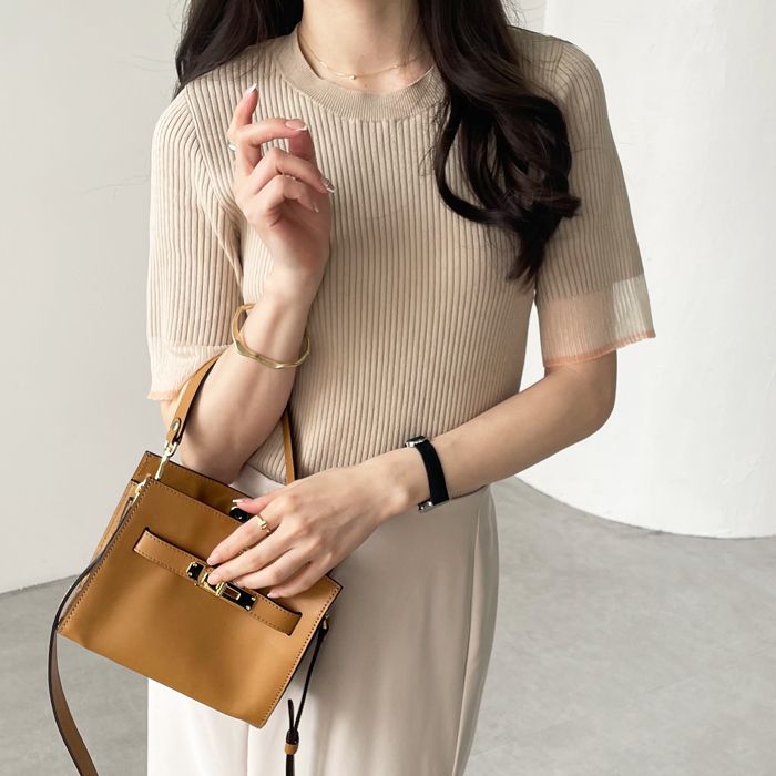 ジーラ GeeRA 袖口シアーリブニット【返品不可商品】,ベージュ